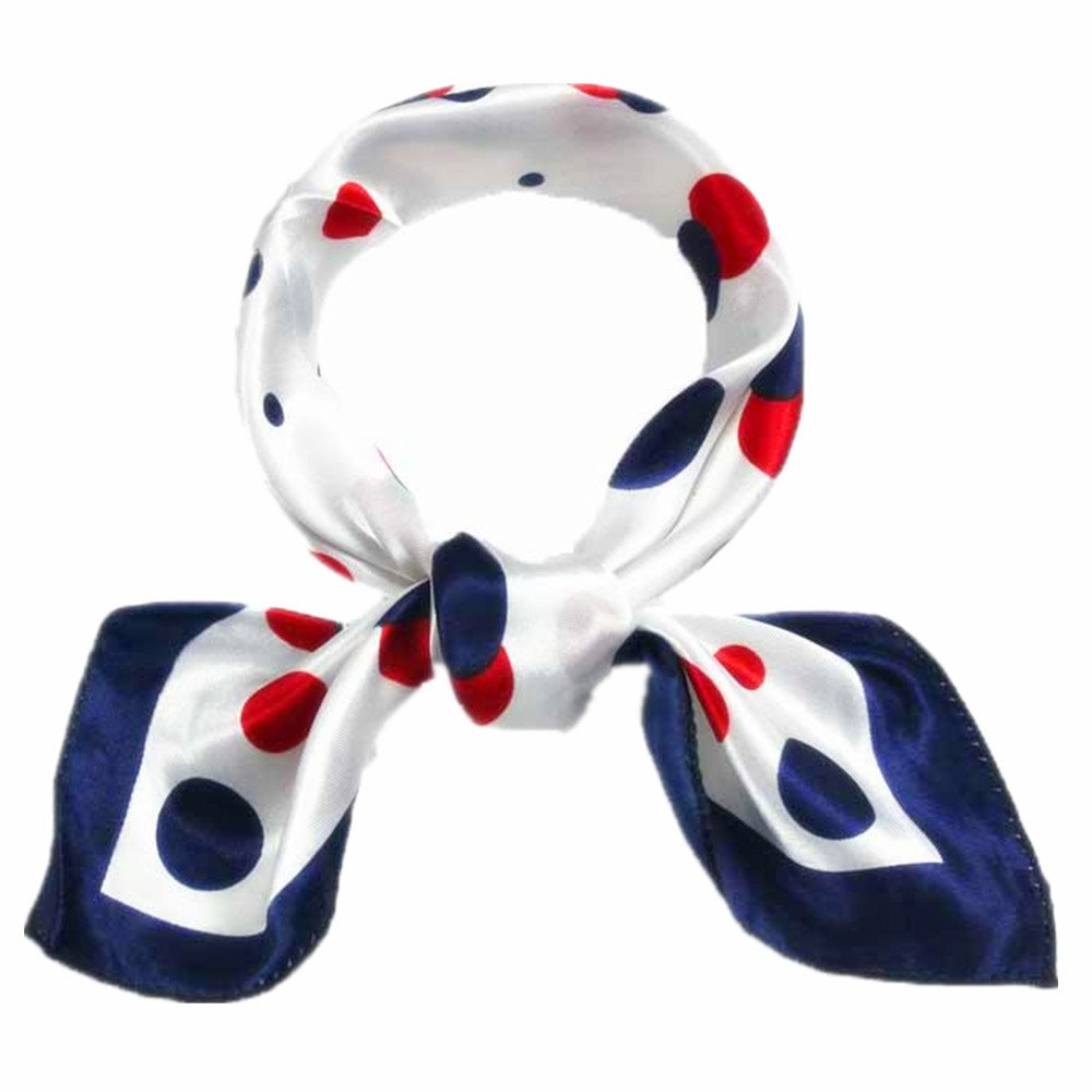 Women Neck Square Scarf Polka Dot Satin Silk Feel Navy Blue