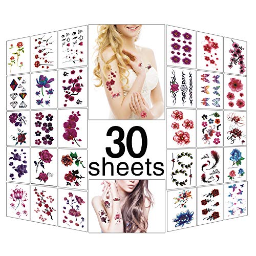 Yazhiji Mixed Style Body Art Temporary Tattoos Paper Waterproof Tattoo (30 Sheets)…