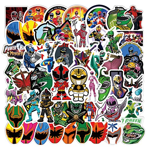Lot de 50 autocollants dinosaures Mighty Morphin Power Rangers - Décoration mignonne pour voiture, ordinateur portable, skateboard, vélo, moto, convient aux...