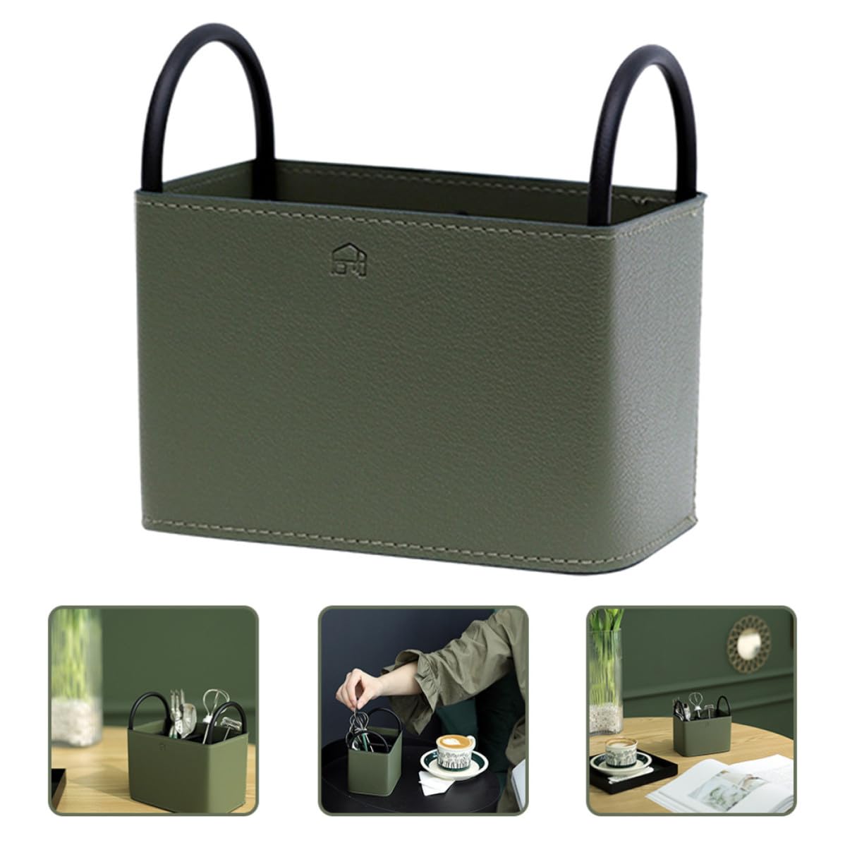 Caja para Mando a Distancia, Cesta de Escritorio de Pu E Hierro, Verde, Organizador de Artículos Diversos para Tocador y Mesa