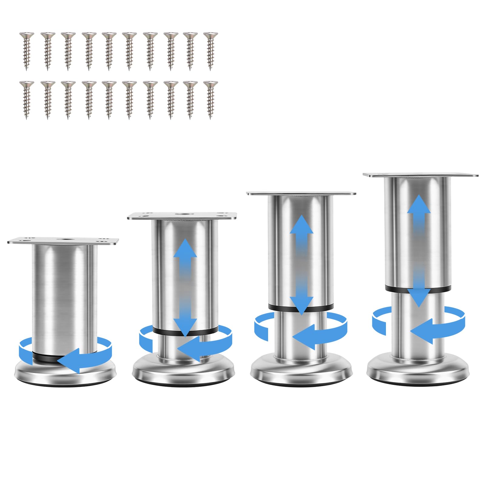 Yosoo Health Gear 4 Pcs Adjustable Stainless Steel Legs, Cabinet Table Furniture Legs, Support Table Leg Brushed Adjustable Height for Furniture Dining Coffee Bar Breakfast Worktop Table (8-12CM)