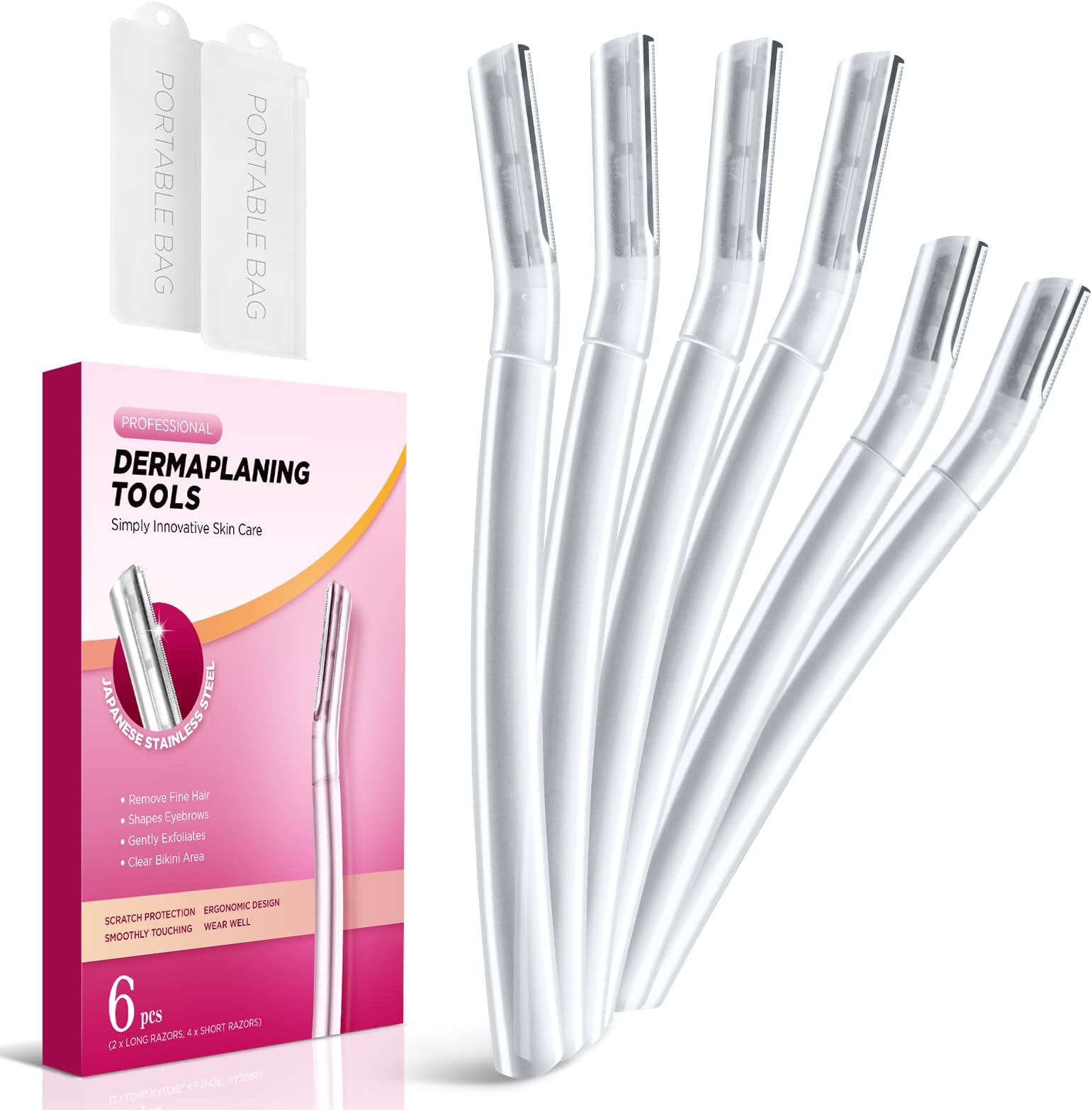 Dermaplane Razor for Women Face, (6 Count) Professional Dermaplaning Tool for Peach Fuzz, Facial and Eyebrow Hair Removal, Gentle Skin Exfoliation Blade
