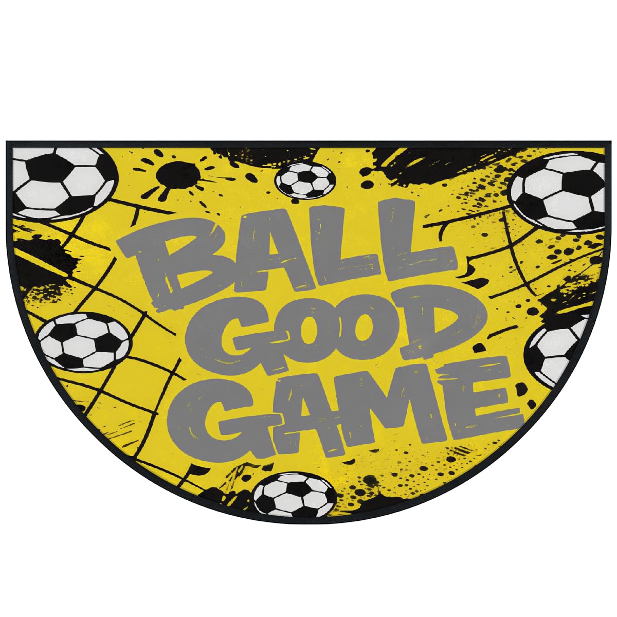 Große halbrunde Fußmatte – Fußballtor gelb, rutschfest, saugfähig, halbrund, Eingangsbereich, niedlich, weich, halbrund, waschbar, Teppich für Küche, Badezimmer, Schlafzimmer, 160 x 100 cm