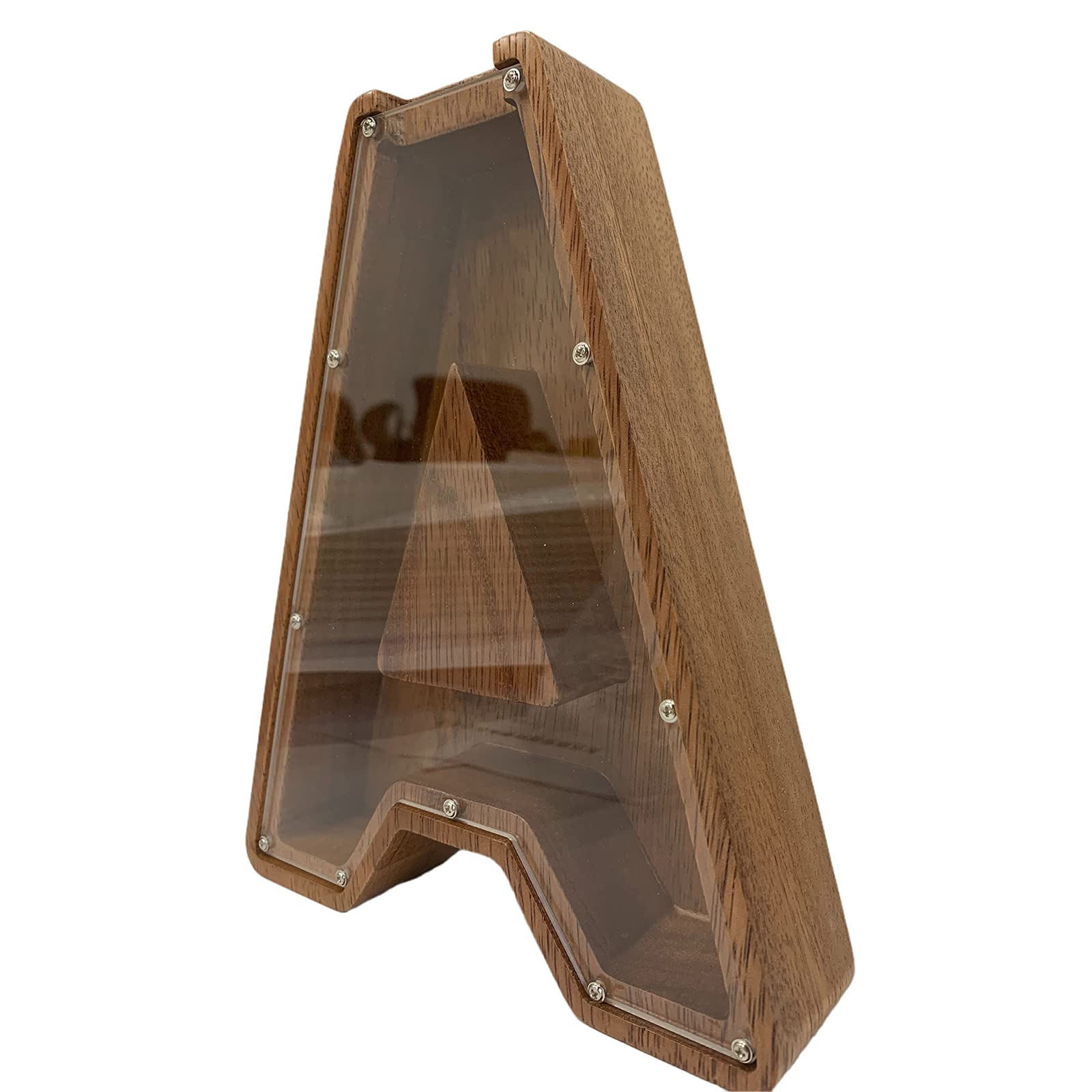 Ladenk Personalized Large Wooden Kids Letter Piggy Bank - Custom Engraved Name Coin Bank - Money Saving Box Frame Gift for Boys Girls - Brown, Modern, 9 Inch