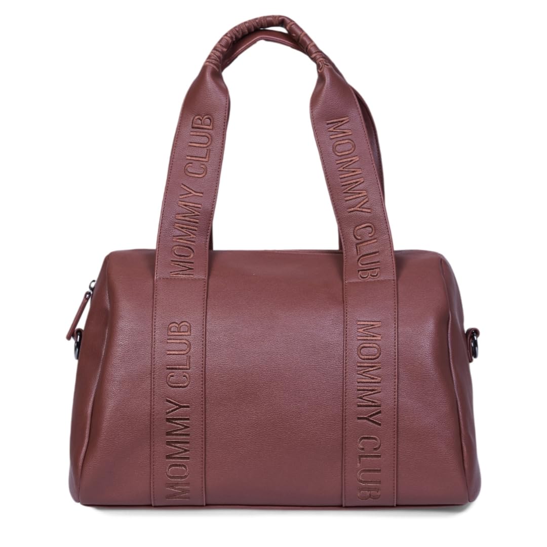 CHILDHOME, Borsa Cambio Per Bambini, Mommy Bag, Fasciatoio Incluso, Numerosi Scomparti, Ganci Per Carrozzina, Cinghia Per Spalla, Pelle Vegana, 22L, Mommy Club Signature, Marrone Scuro