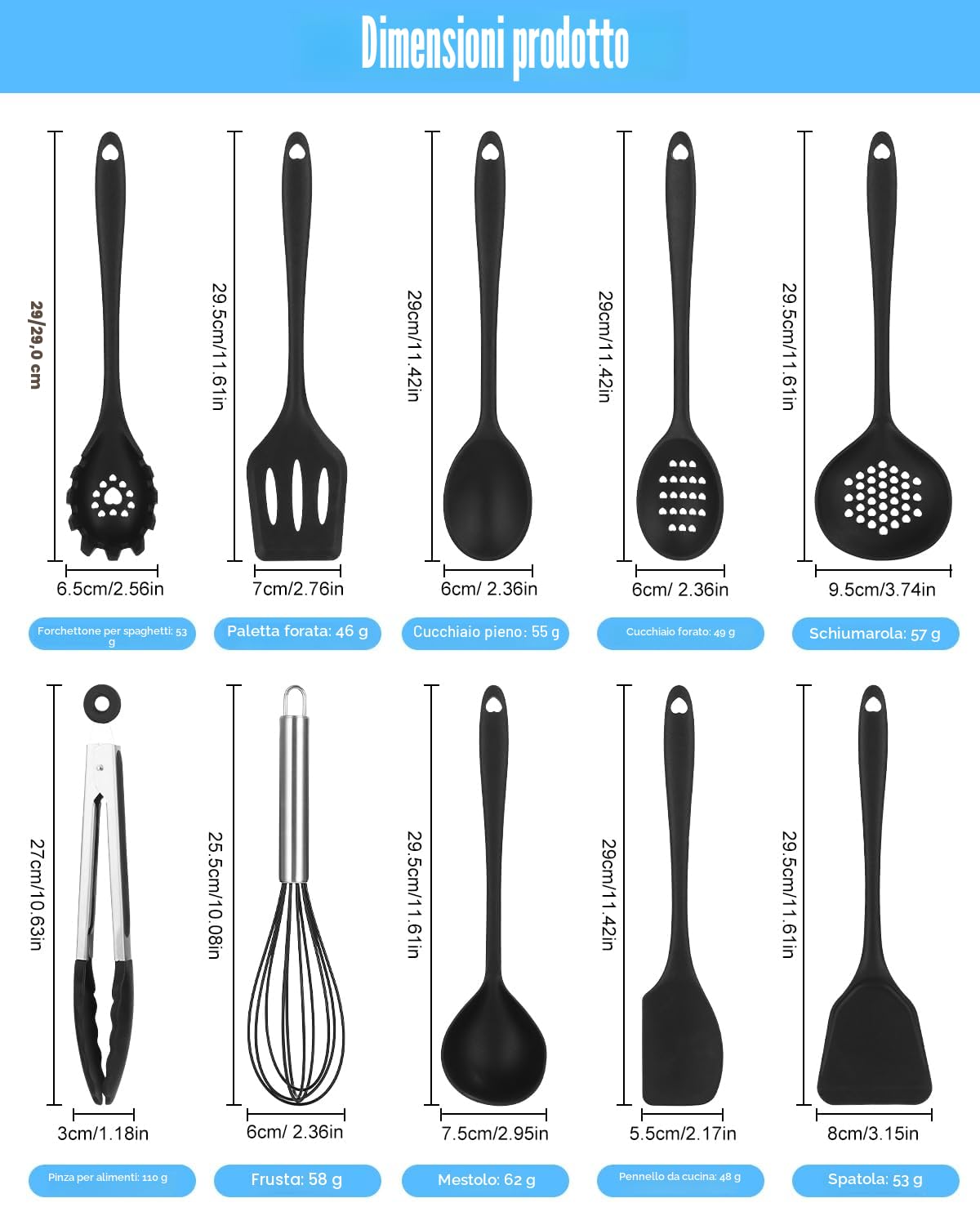 18 Pezzi Utensili Cucina Silicone, Antiaderente resistente al calore,Set di Utensili da Cucina in Silicone,Lavabile in lavastoviglie,Set Mestoli Cucina,Accessori Cucina con contenitore(Nero)
