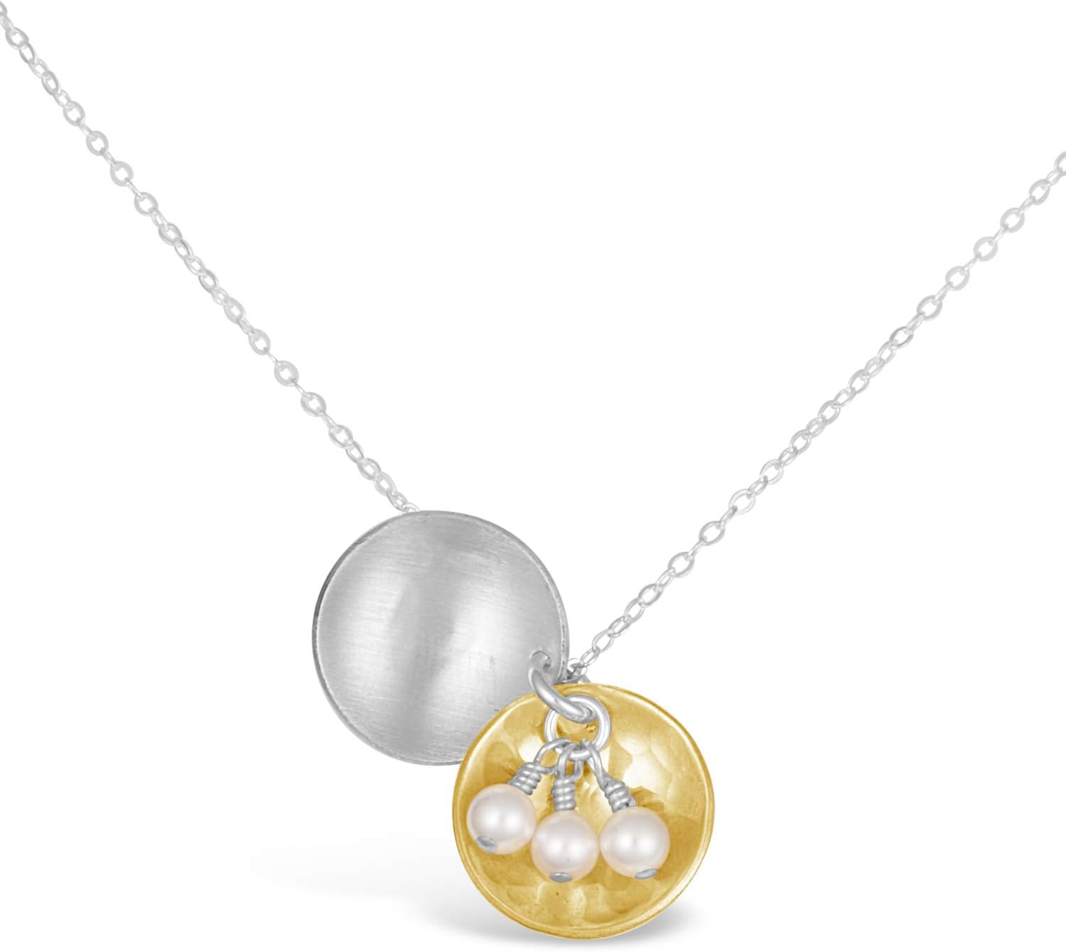 AJ's Collection Mama's Birds Nest Necklace with up to Three Mini Crystal Pearls. Choice of Sterling Silver Chain and 14k or Rose Gold Inner Plate