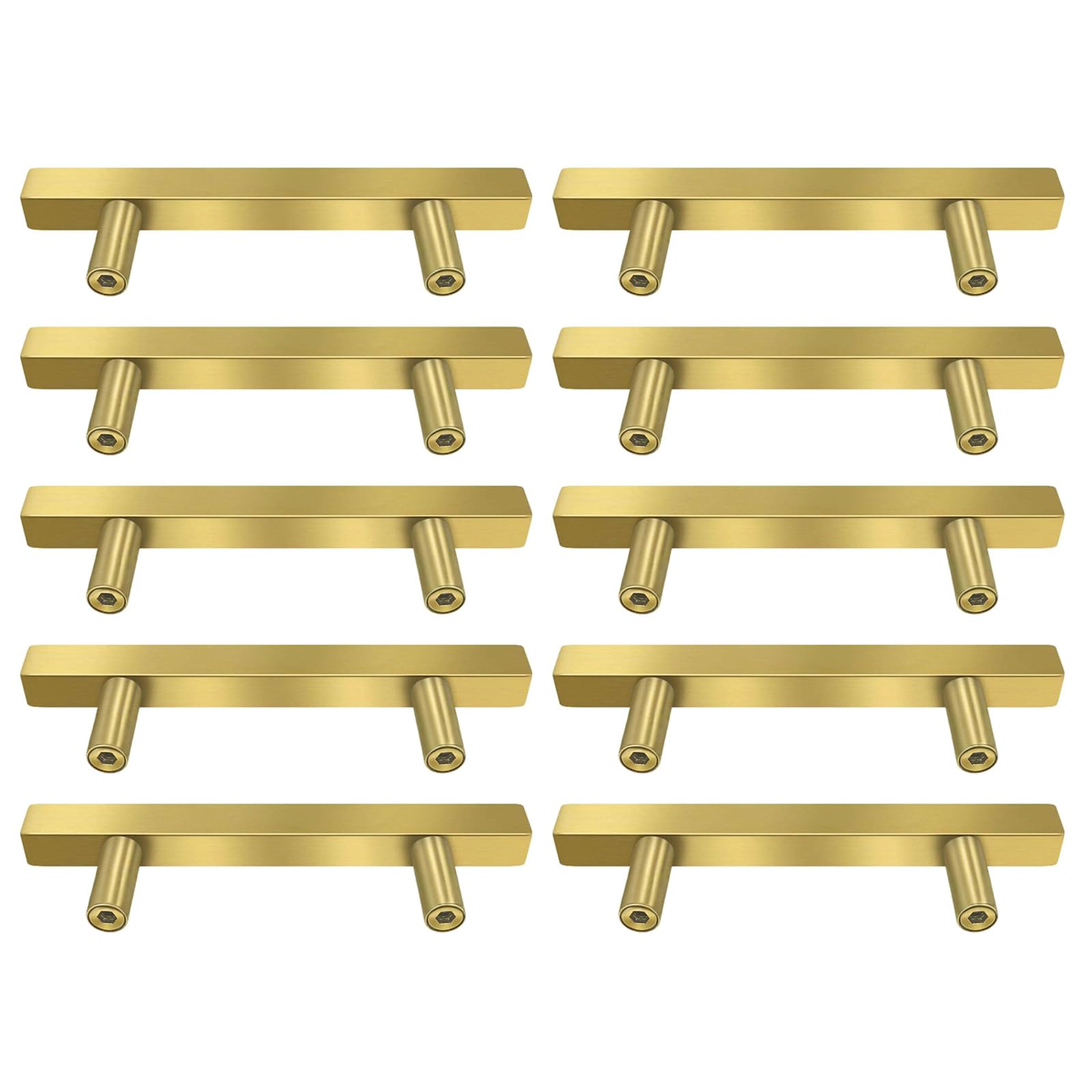 Newft 100Mm Long 10Pcs Gold Cabinet Pull Stylish Brushed Brass Handles Rustproof Cabinet Knob Upgrades For Kitchen & Bathroom Drawers Kitchen Cupboard Handles