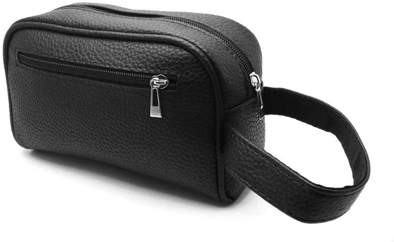 LSP - Bolso de mano suave informal para hombre y mujer con correa de muñeca de piel sintética - 23 x 12 x 7 cm - Negro (Negro), Negro