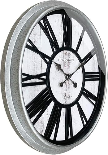 Miniatura 2 de Reloj de pared de granja de 20 pulgadas, grande, decorativo, funciona con pilas, sin tictac, silencioso, rústico, con números romanos, para paredes,