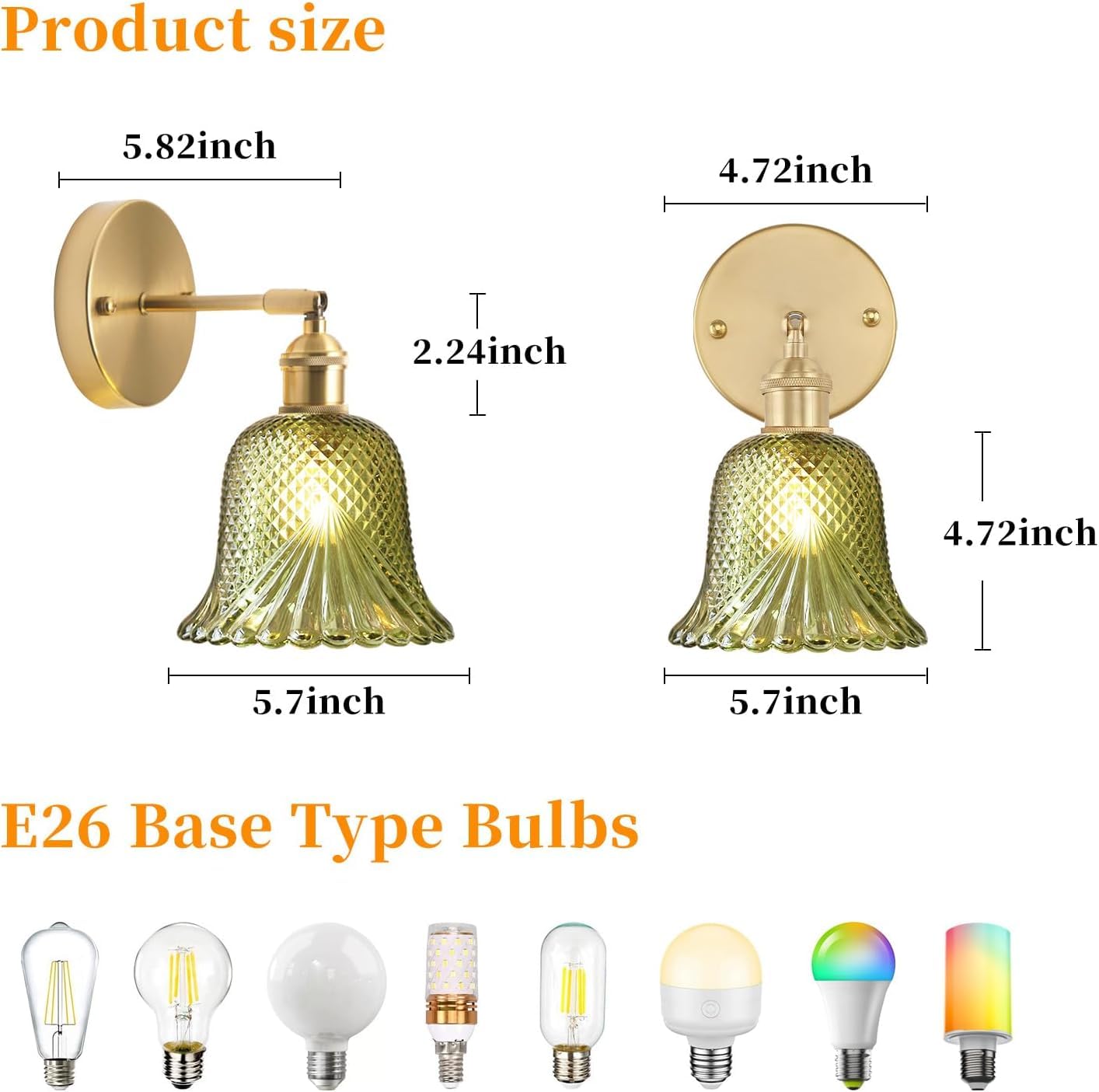 Kabellose Wandleuchte Akku Vintage Wandlampe Innen Ohne Stromanschluss mit Grün Glas Lampenschirm 3 Farben + RGB-Modus Gold Nachttischlampe mit Fernbedienung Schlafzimmerlampe 4000mAh Wiederaufladbar