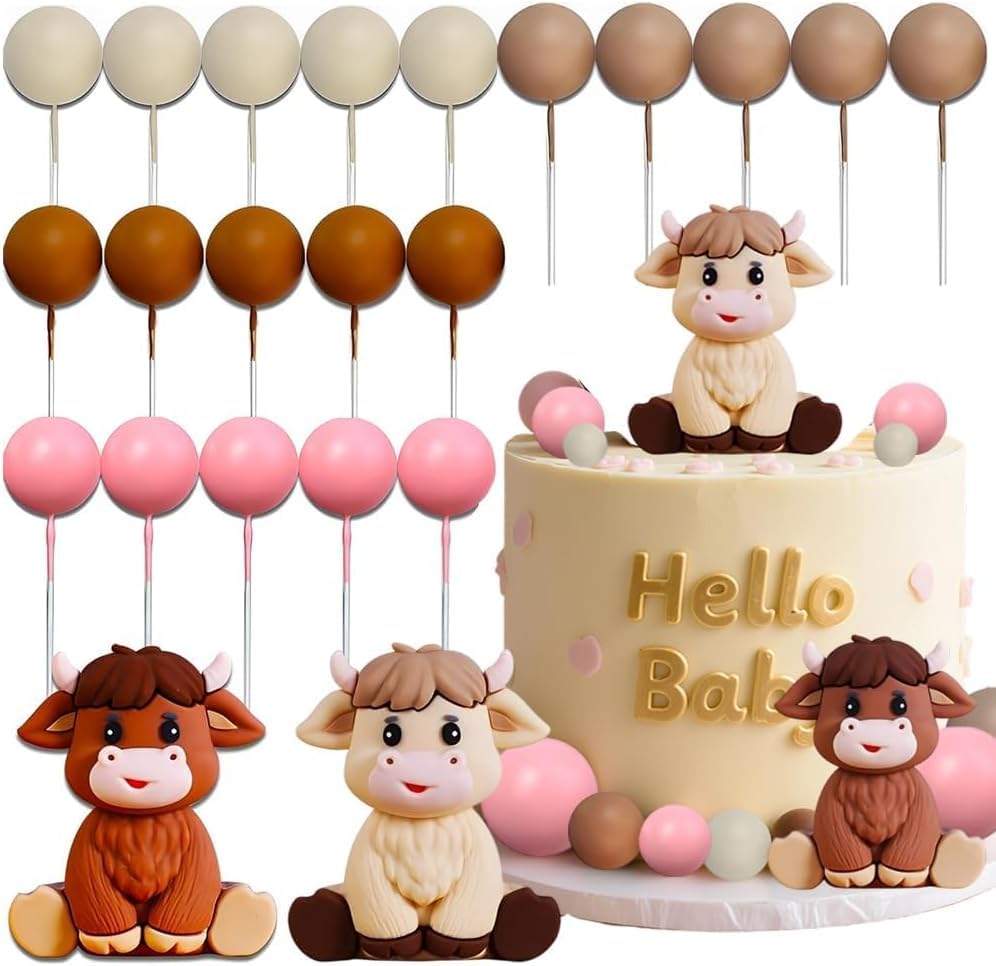 KDFSSIPE 22Pcs Highland Cow Cake Topper-Farm Animal Cake Decor for Birthday