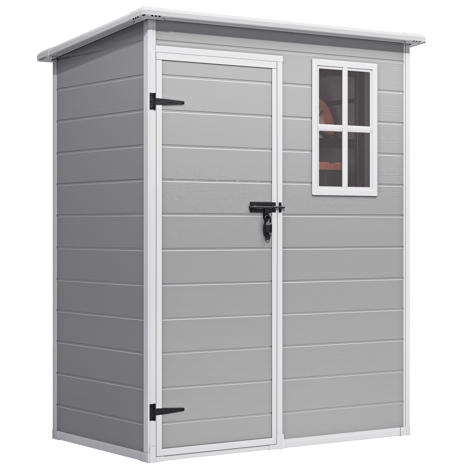Gizoon 5x3 FT Resin Outdoor Storage Shed with Floor, Waterproof Lockable Storage Shed with Window, Plastic Outside Tool Storage Shed for Garden, Backyard, Patio, Lawn, Gray