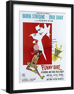 Art.com Wall Art Print Funny Girl, Italian poster, Barbra Streisand, Omar Sharif, 1968 on Black Frame, 17" x 21"