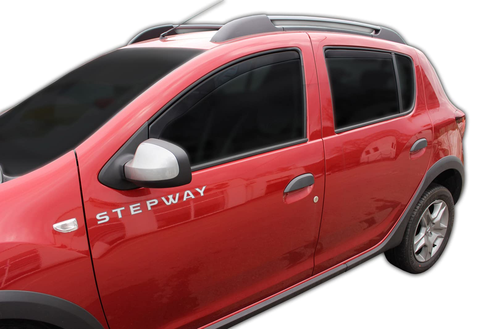 J&J Automotive GP Windabweiser passend für Dacia Stepway 2 2012-2020 4tlg, Vorne und Hinten Regenabweiser Passform Getönt Schwarz