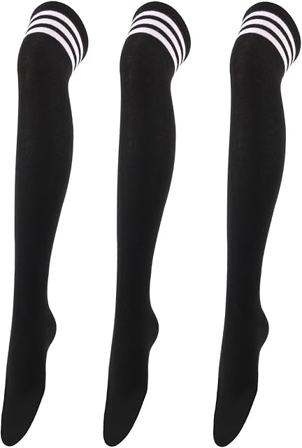Arqumi Thigh High Socks, 3 Pairs Knee High Socks Ladies Over Knee Socks Stripes Long High Boot Stockings for Women Girls