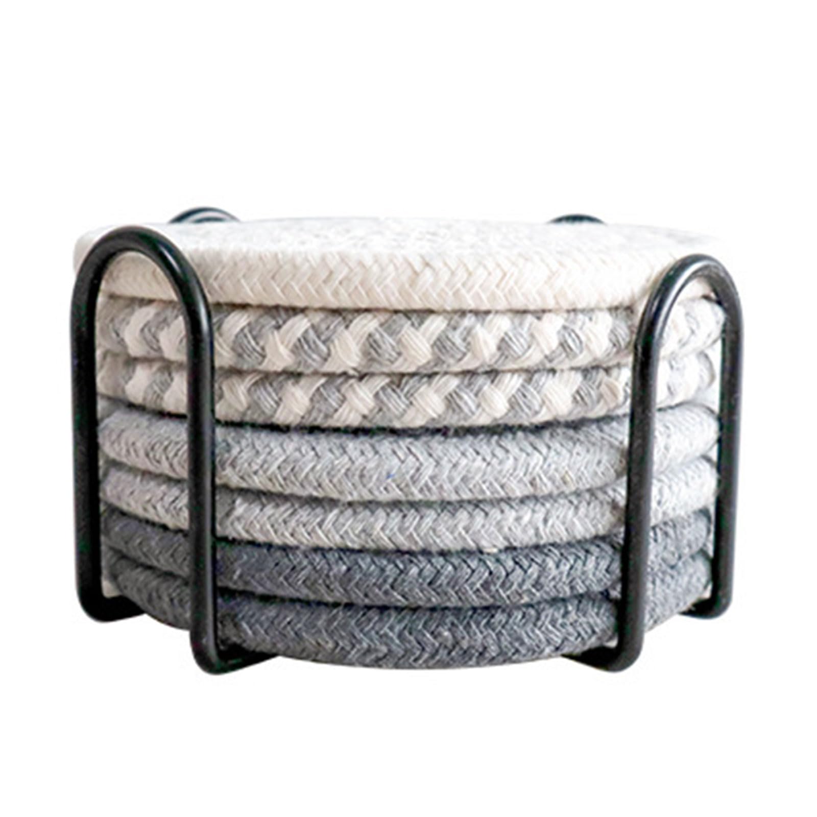 LUCKGONI Absorbent Cotton Rope Coasters Set Potholders Household Insulated Coasters With Storage Rack