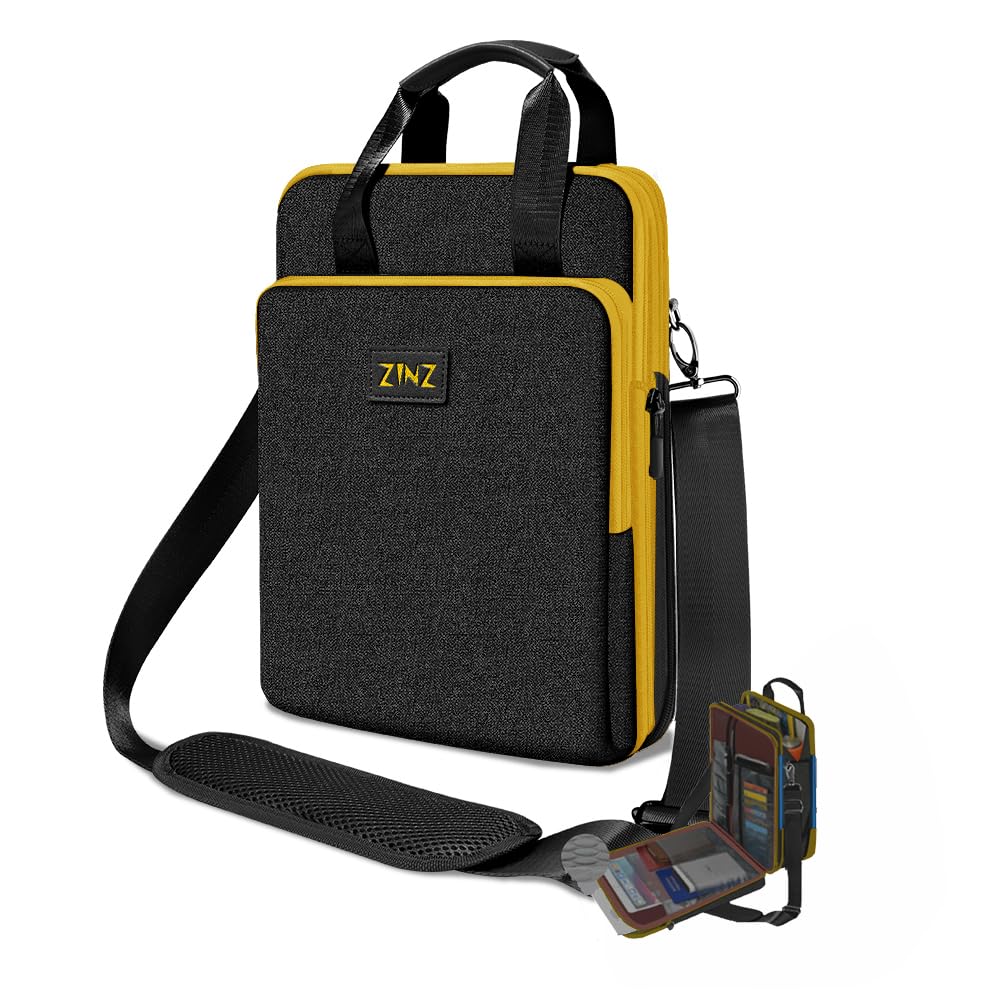 ZINZ Erweiterbare Laptop-Schultertasche 12,3-13 Zoll Hülle,S-gelber Rand | Kompatibel mit MacBook Air/Pro/Neo 13", iPad 12,9/13/11, Wertsachenfach, Mehrere Fächer & Stoßfest