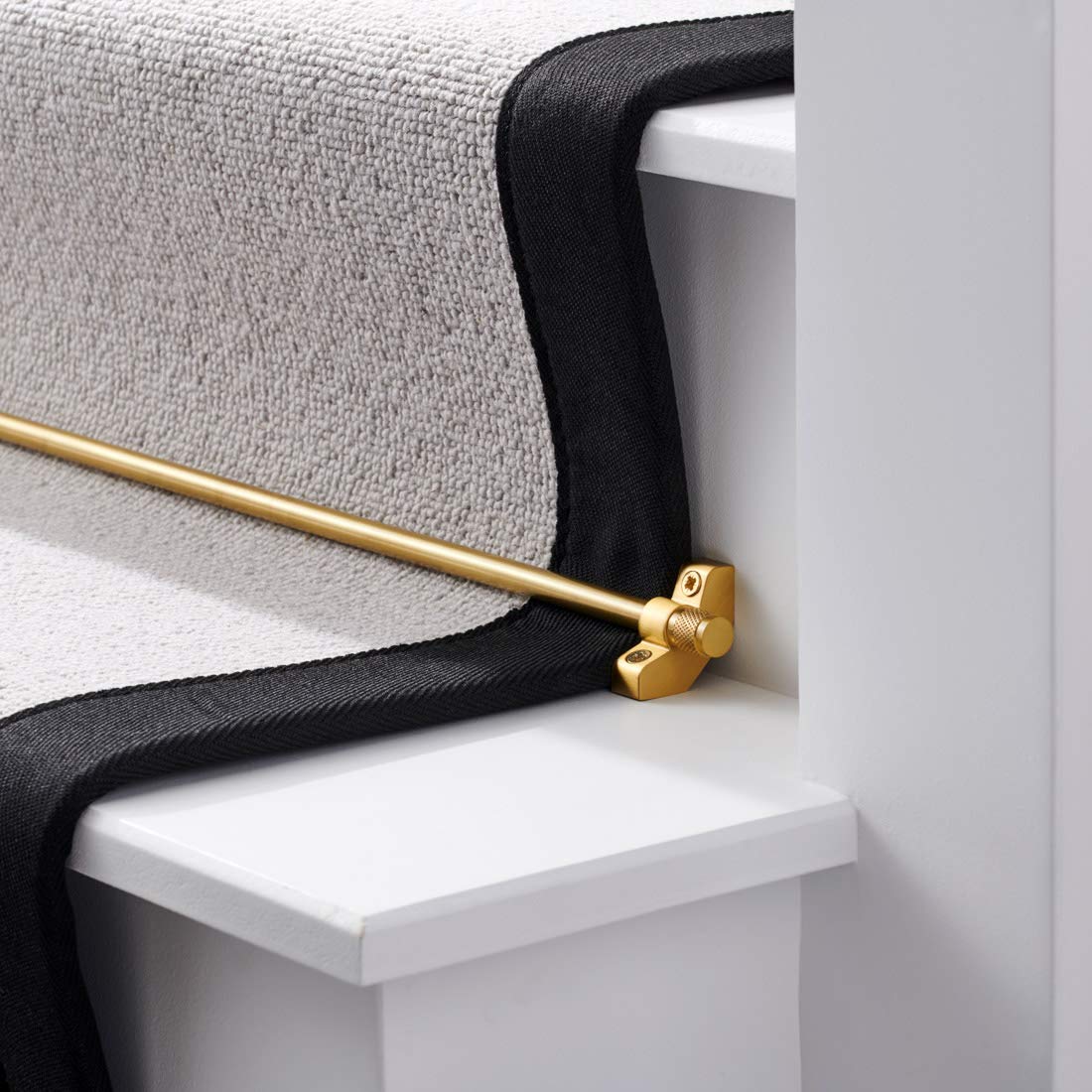 Pushka Home Ltd Gold 1200 Pushka Home Brass Stair Carpet Runner Rods 10Mm Diameter 1200Mm Length - Knurled End Cap In A Modern Design - Solid Brass - Sold Individually - Gold