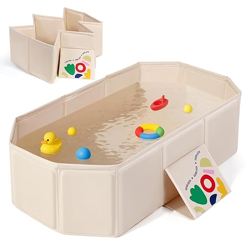 Orzbow Collapsible Baby Bathtub, Toddler Bathtub with Non-Slip Base, Portable Bath Tub for Kids Infant 12 Months+ Travle, Easy to Clean, Stable & Durable, Space-Saving, White