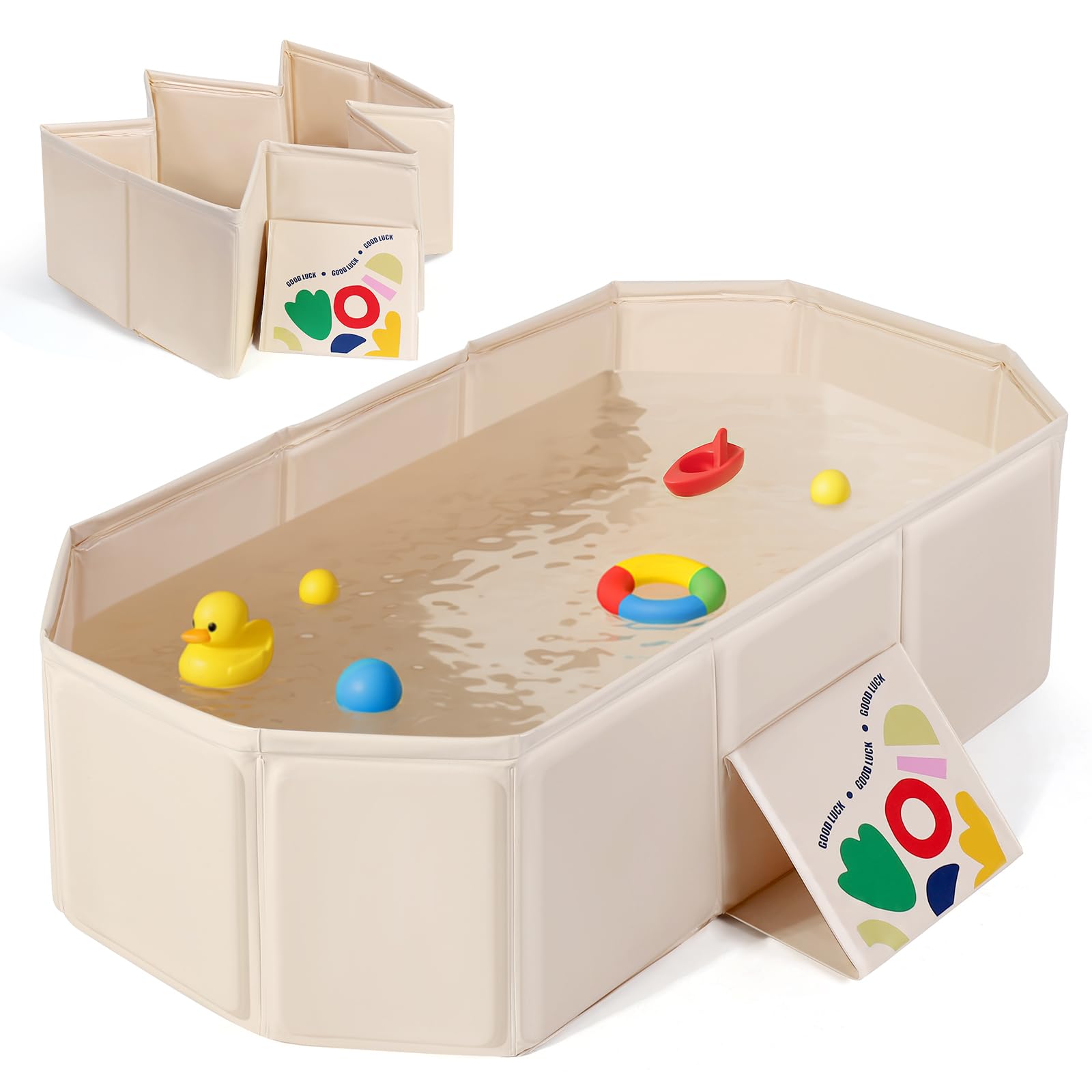 Orzbow Faltbar Baby Badewanne, Tragbare Babybadewanne mit Dreieckige Stütze, Reise Badewanne Baby für Den Außenbereich, Geeignet für 0-8 Jahre, Faltbar auf 0,1m³, Langlebig & Platzsparend, Weiß