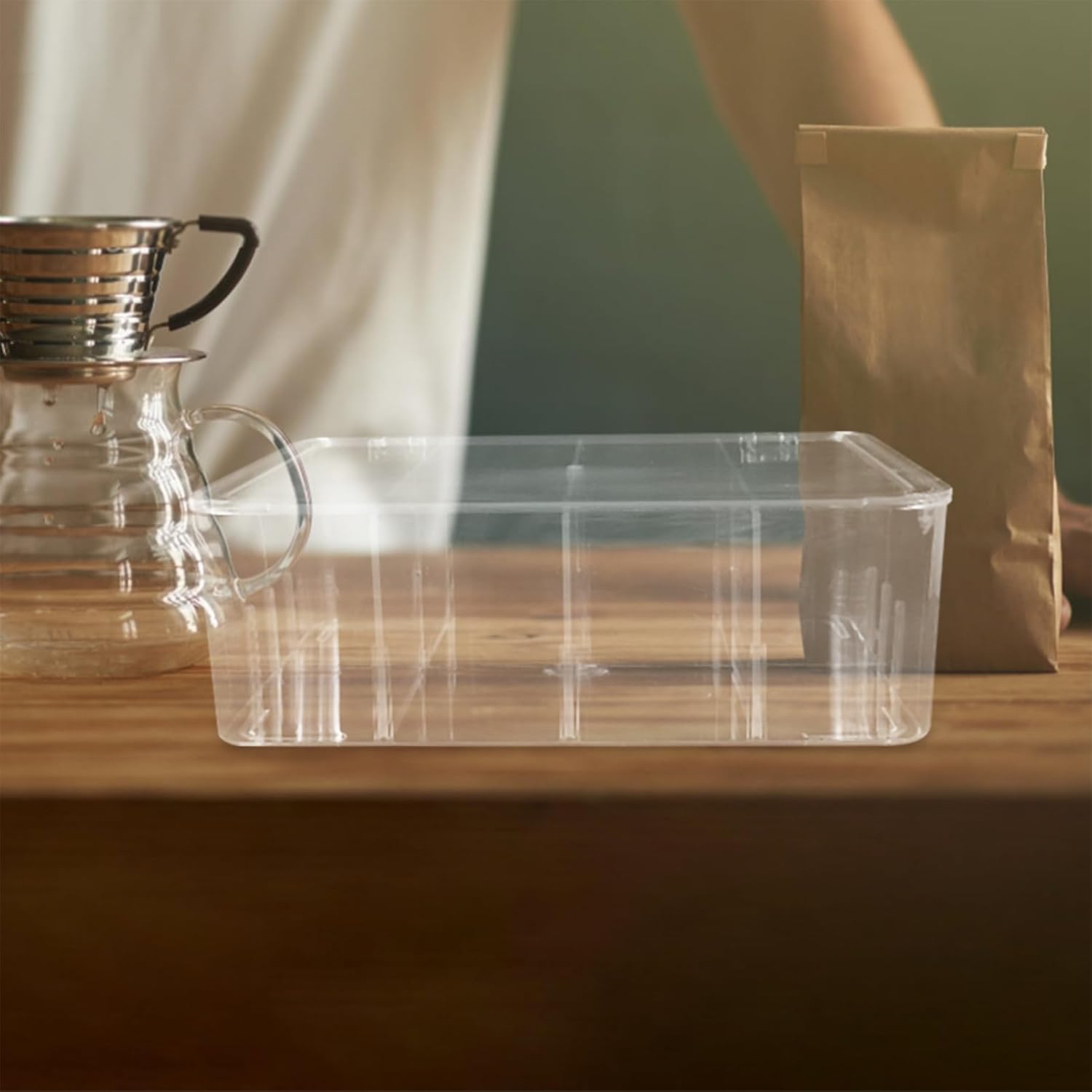 TEHAUX Divided Clear Tea Box Multi Compartment Transparent Storage Container with Lid for Tea Bags Coffee Bags and Sundries for Home Office Kitchen and Cafes