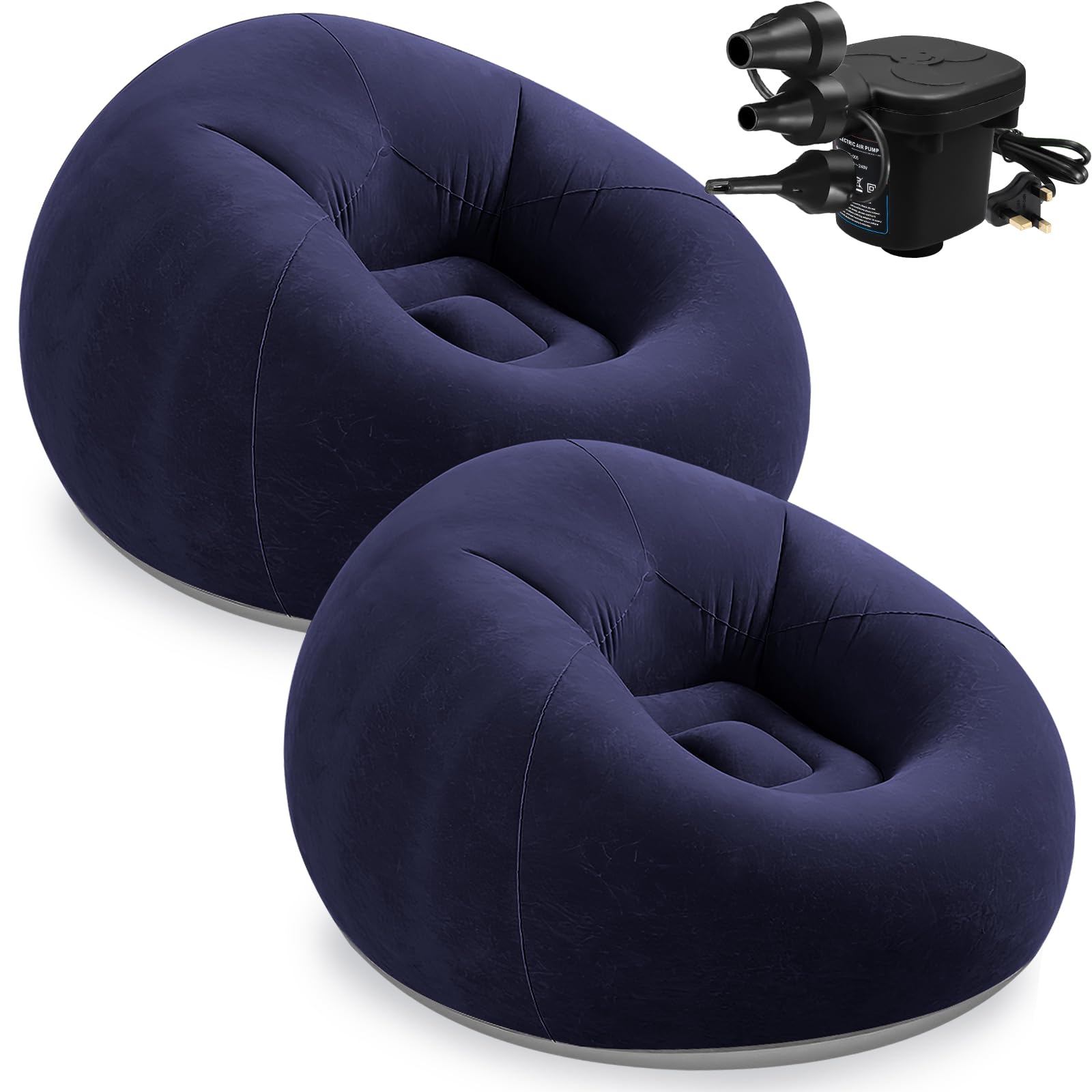 2 Pcs Inflatable Bean Bag Chairs, Adults’s Blow up Sofa, Foldable Lazy Couch with Electric Air Pump for Camping Gaming Reading Living Room Bedroom Outdoors, Navy Blue-picture-18
