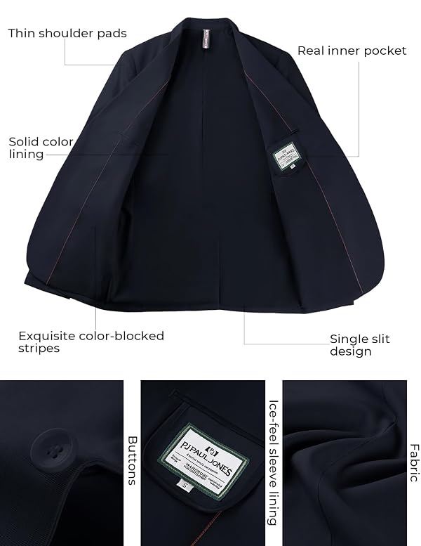 PJ PAUL JONES Mens Lightweight Sport Coat One Button Blazer Casual Slim Fit Suit Jacket Notch Collar Sportcoat with Pockets Navy Blue by PJ PAUL JONES - Used condition - Image 4