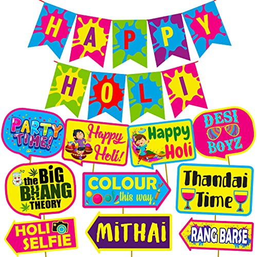 Image of Party Propz Colorful Holi Props and Banner for Decoration - 11Pcs Holi Decoration Items for Home, Office, Party (Cardstock)