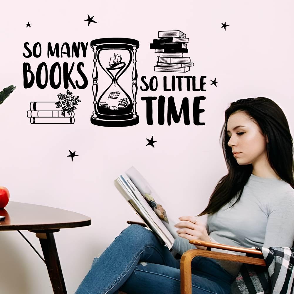 SUPERDANT Reading Room Wall Decor Reading Wall Sticker So Many Books So Little Time Decals Black Vinyl Art Decor Stickers for Home Art Mural Decals for Bookstore Book Corner Library - Image 4