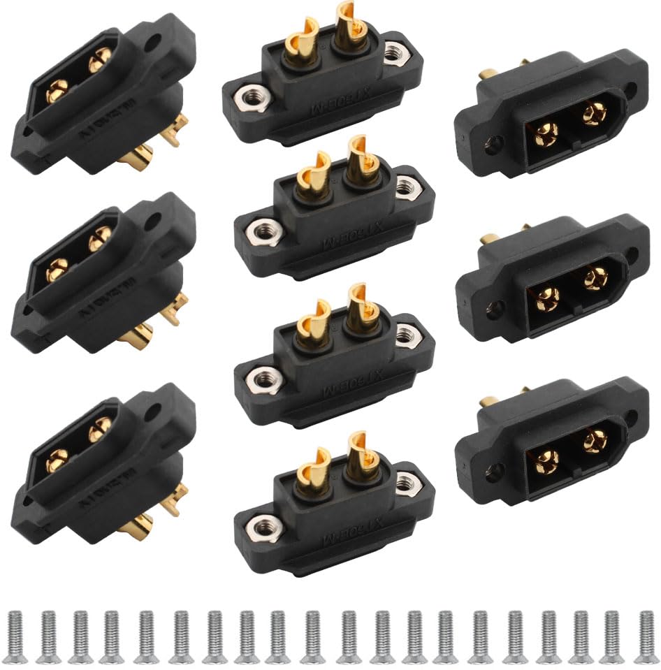 RUNCCI-YUN 10PCS XT60E Male Plug Connector with Screws XT60E-M panel mount connectors RC lipo battery connectors for RC Drone Aircraft FPV Racing Drone(black