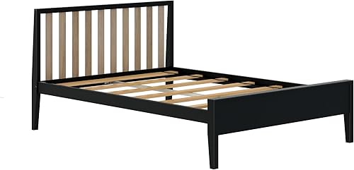 Miniatura 2 de Max & Lily Cama matrimonial, cama moderna escandinava para niños, marco de cama individual de madera maciza con cabecero de rejillas, no necesita