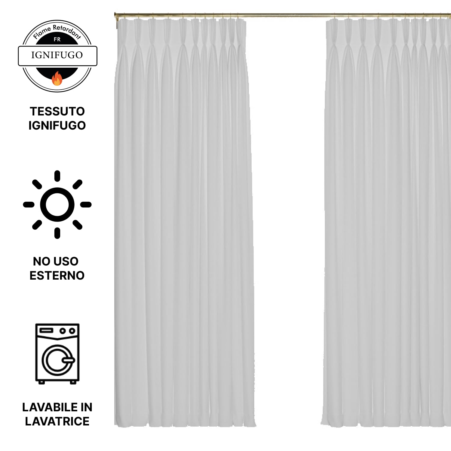 Domus&Trend - Tende per Interni Casa Hotel Uffici Scuole Ignifughe Filtranti 1 Pannello 150x320, Tende Camera da Letto, Cucina, Soggiorno Moderne a Anelli, Tenda Antifiamma 100% Made in Italy, 1 Pezzo