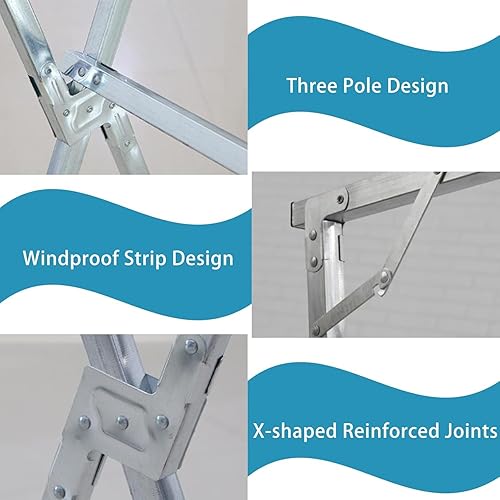 Miniatura 7 de Clothes Drying Rack, Foldable Laundry Drying Rack for Indoor Outdoor Use, Freestanding Adjustable Stainless Steel Garment Rack with Expandable