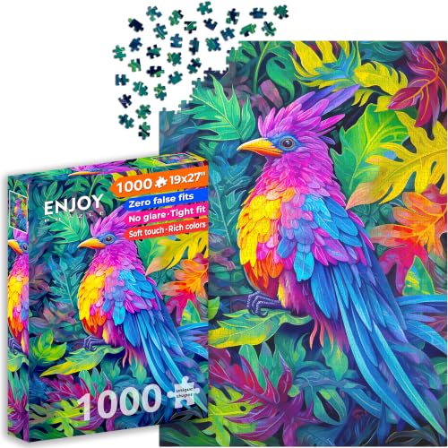 Puzzle 1000 pièces pour Adultes - Cardinal Parmi des Feuilles Tropicales | Finition Mate antireflet | Puzzle Amusant et exigeant | 68 x 48 cm | Cadeau Original | Enjoy