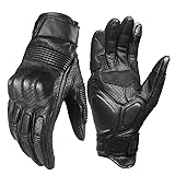 Guantes de motocicleta para hombre, con pantalla táctil, guantes de motocross, de piel auténtica, color negro, para montar en carretera, para todas las estaciones