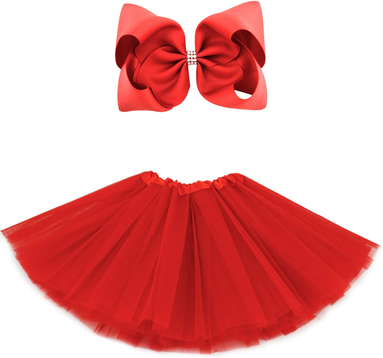 5 Layered Tulle Tutu Skirt for Girls with Hairbow, Ballet Dressing Up Kid Tutu Skirt
