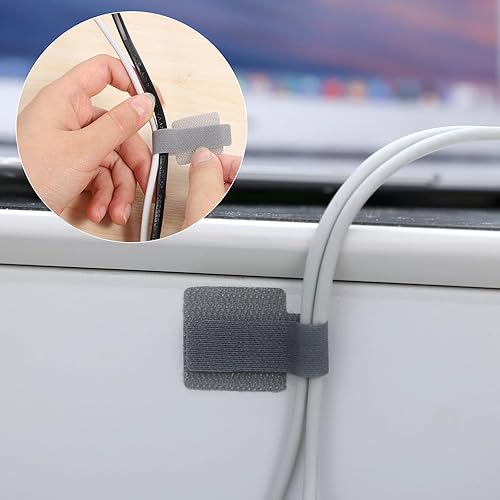 Miniatura 5 de Paquete de 60 bridas autoadhesivas de gancho y bucle, clips de cable de gancho y bucle, organizador de cables para electrodomésticos, gestión de