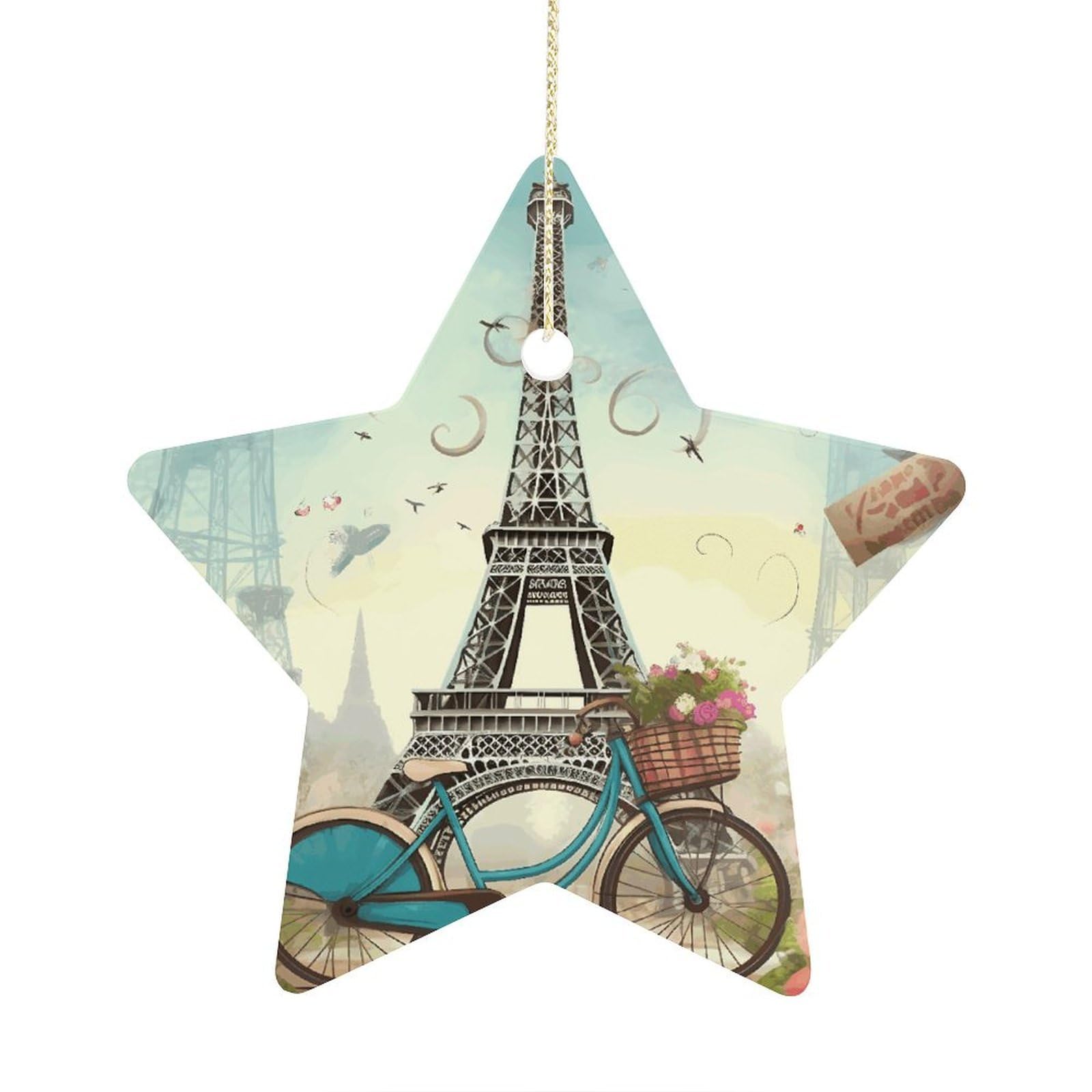 Fodpand Women's Style Eiffel Tower Bike Ornament With String, Keepsake Hanging Decorations,Ceramic Ornaments For Men Indoor Home Holiday Party Gifts