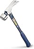 Estwing E3/25SM 25oz Large and Milled Faced Straight Claw Hammer with Blue Vinyl Grip, Silver