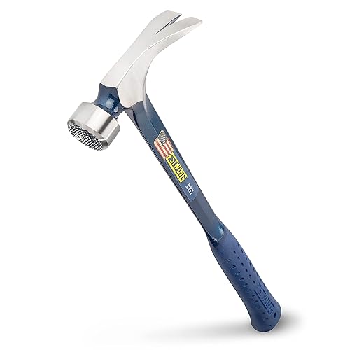 ESTWING BIG BLUE Framing Hammer - 25 oz USA Made Straight Rip Claw Hammer with Forged Steel Construction & Shock Reduction Grip - E3-25SM