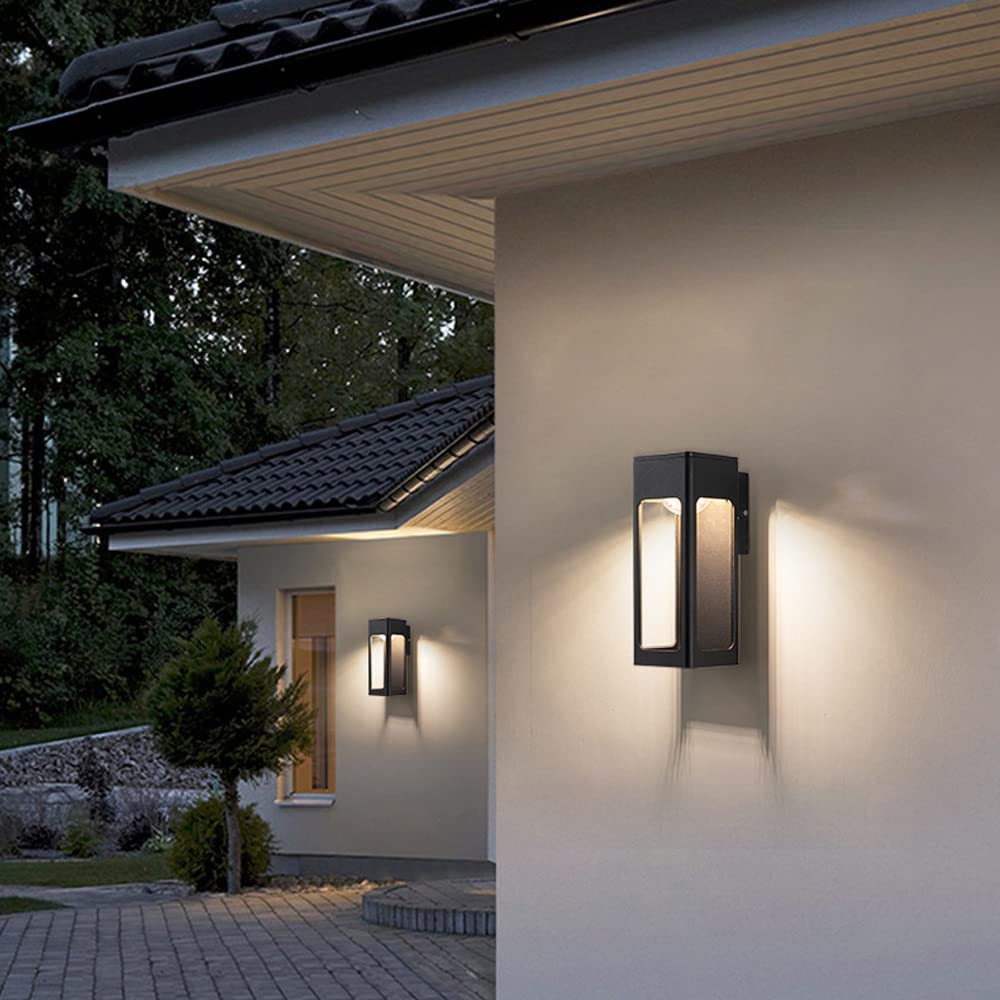 Zewnętrzna lampa ścienna, wodoodporna lampa ogrodowa LED 12 W, odlew aluminiowy czarny matowy, oświetlenie zewnętrzne 3000 K na patio, werandy i ogrody (25 x 12 cm)