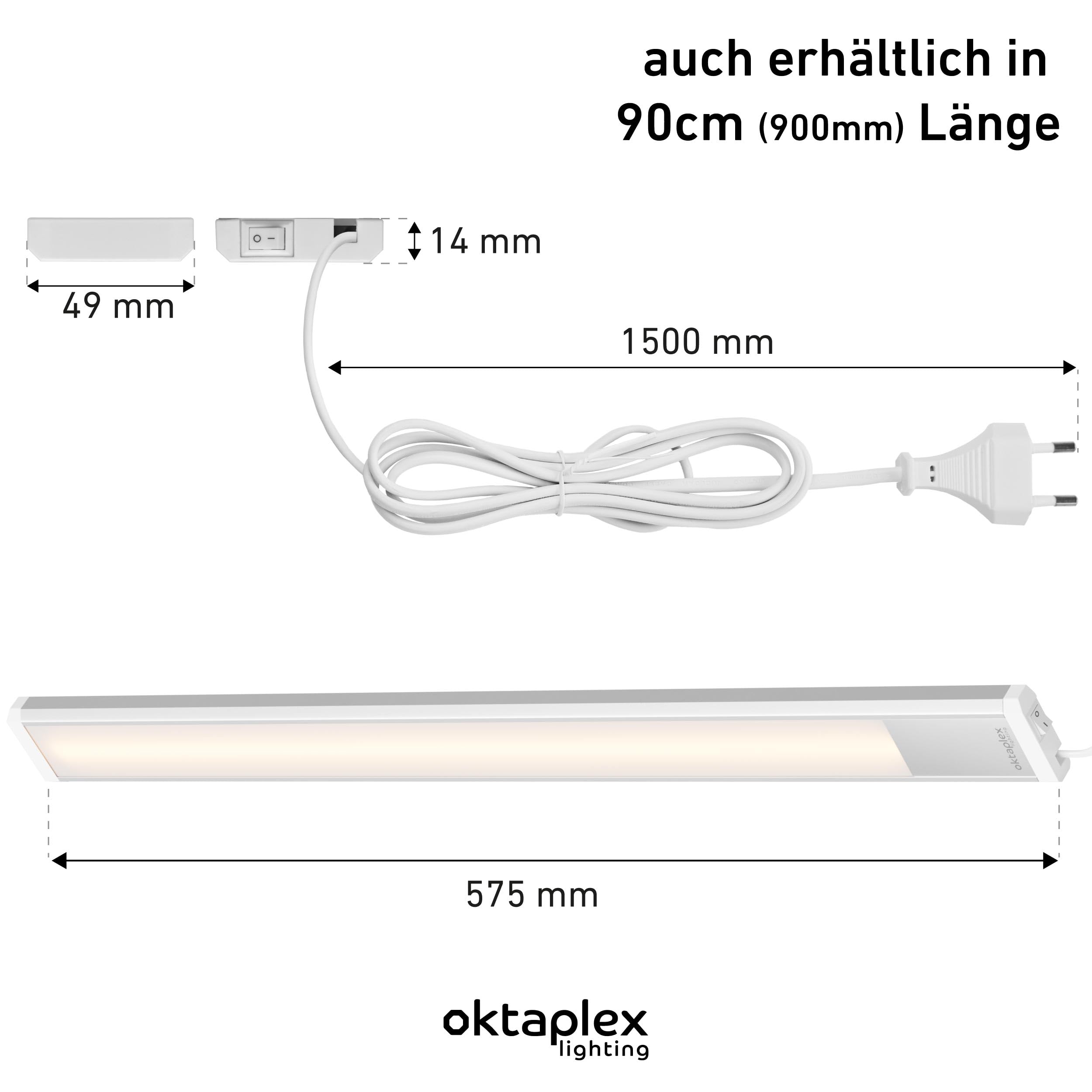 Oktaplex 2er Set Riva LED Unterschrankleuchte flach 57,5cm neutralweiß | 800lm 10,3W 230V mit Schalter Unterbauleuchte silber Küchenlicht