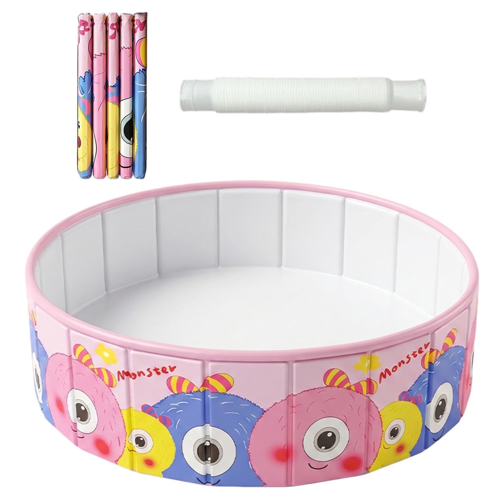 Faltbares Kinderplanschbecken – Monster-Design, Aufblasfreies Mini-Pool | Für Kinder Und Hunde, 90/120/150 Cm, Mit Ablauf, Zusammenklappbar Für Garten, Terrasse, Stränd, Party