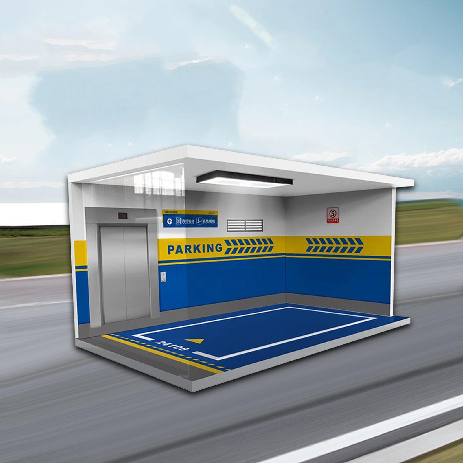 MagiDeal Vitrine de voiture, modèles à échelle 1/18, Simulation de Garage, Parking avec lumières, jouet de scène de véhicule en acrylique, bleu