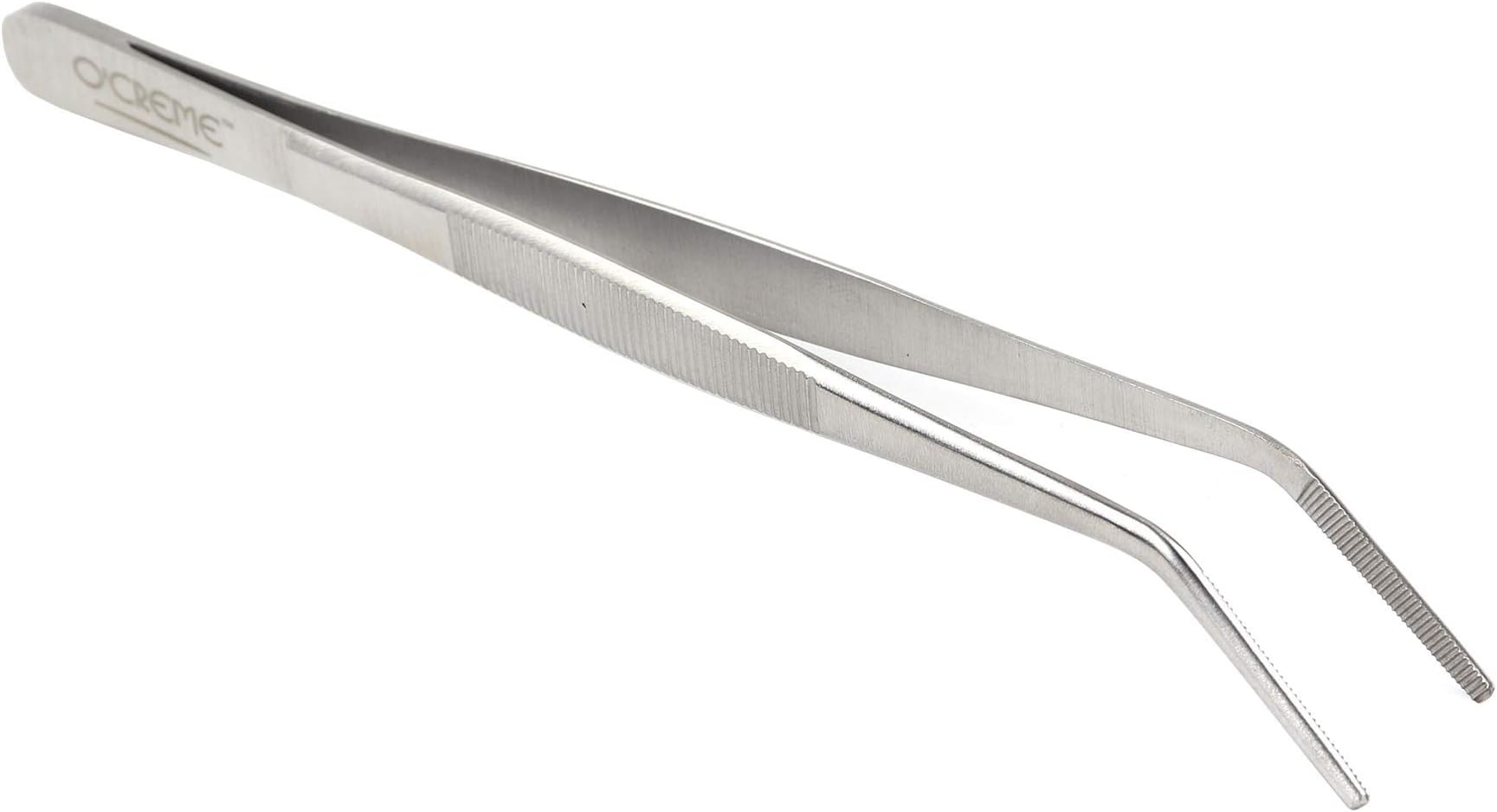 O'Creme Stainless Steel Precision Kitchen Culinary 8 Inch Tweezer Tongs (8" Curved, Silver)