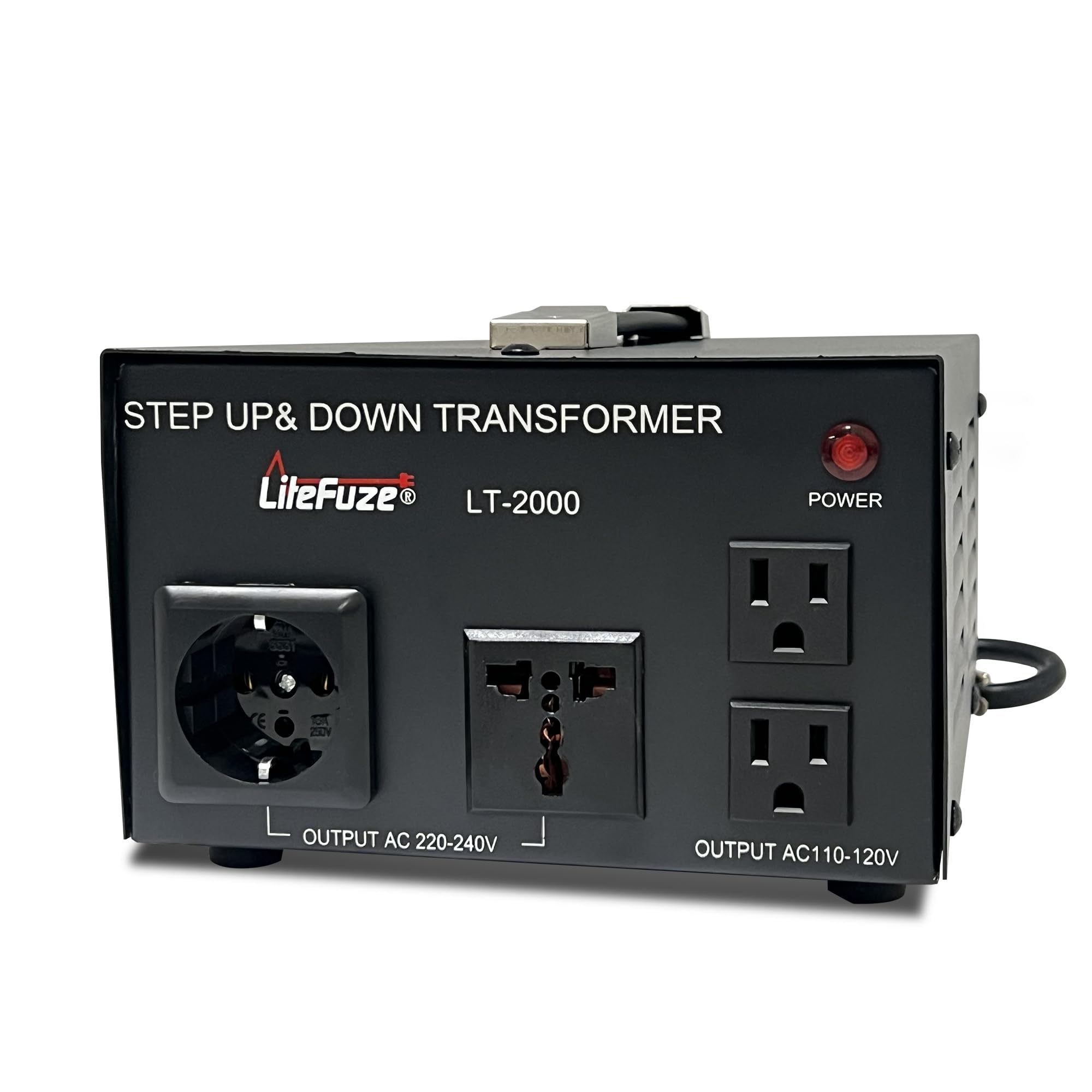 LiteFuze LT Series 2000 Watt Step Up/Down Voltage Converter Transformer - 110v to 220v / 220v to 110v Power Converter - Fully Grounded Cord - Universal Socket, CE Certified - 5 Year Warranty