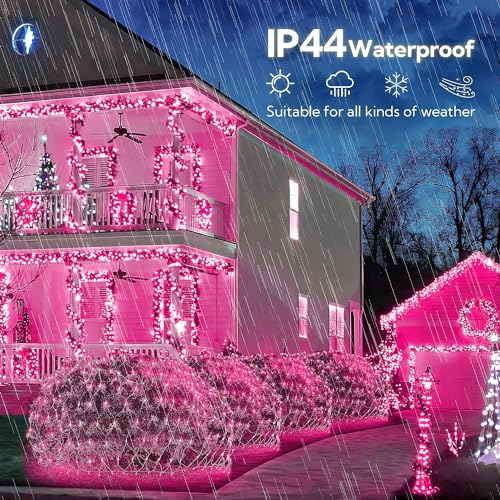 Image of Led Net Mesh String Lights - Diwali Lights, Led Lights for Home Decoration 9.8Ft X 6.6Ft 160 LEDs Staedy Modes (3x2-Net-Pink)