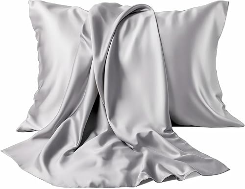 Vista 49 de Funda de almohada de satén, más suave que la seda, 1 paquete, fundas de almohada de satén con cremallera, fundas de almohada de enfriamiento