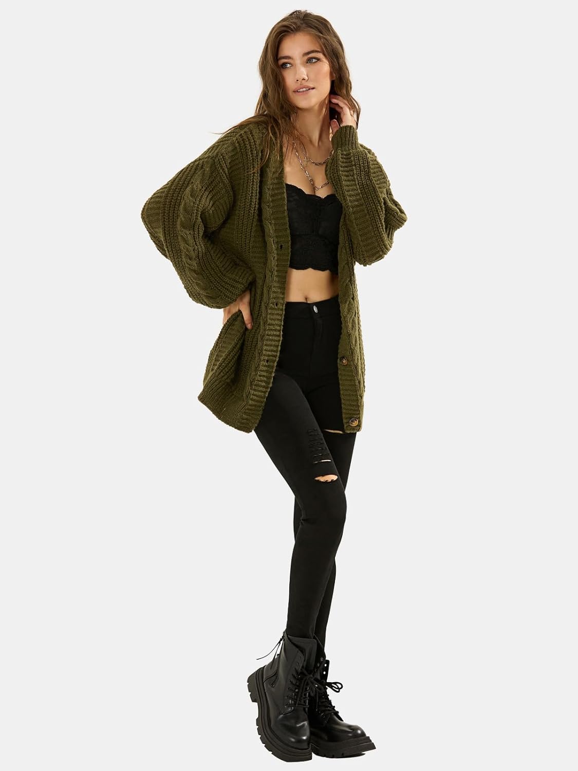 EXLURA Womens 2026 Oversized Cardigan Sweaters Fall Winter Lightweight Soft Knit Cardigan Open Front Button Outwear Coats - Image 4